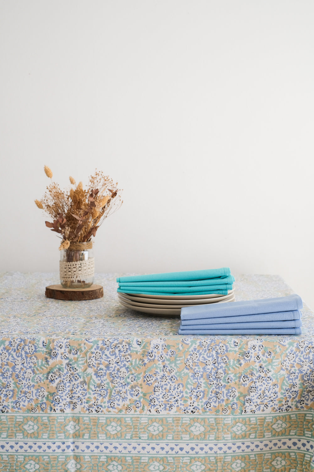 Mantel Theesl Ocre y Azul