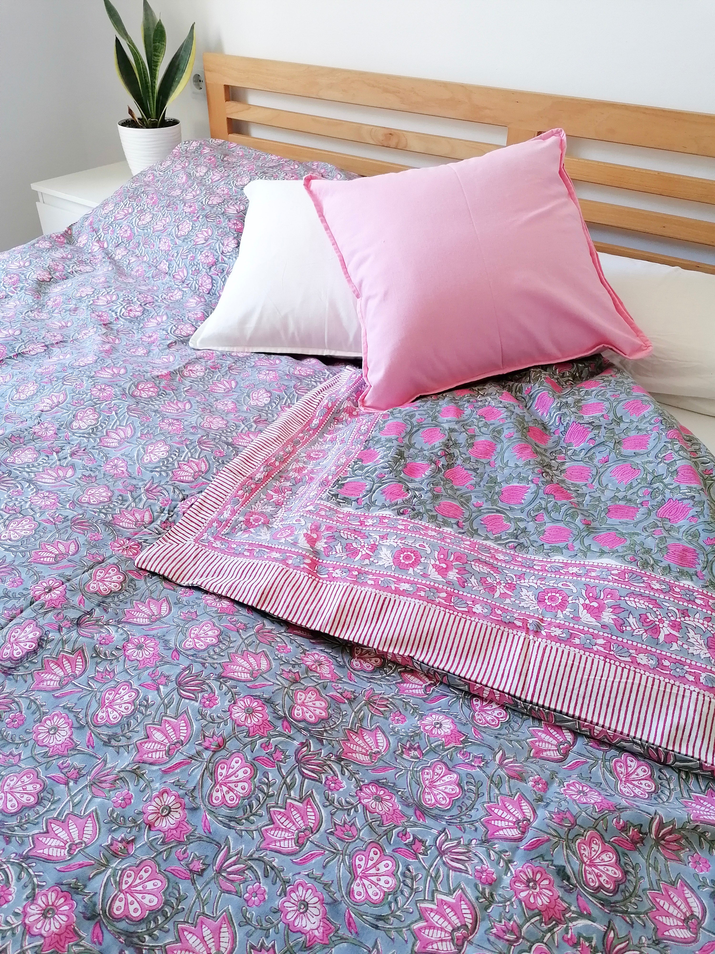 Funda Nórdica Kavya gris y rosa