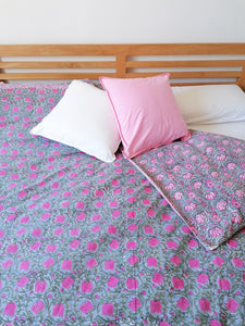 Funda Nórdica Kavya gris y rosa