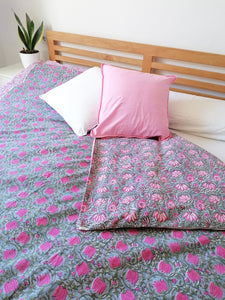 Funda Nórdica Kavya gris y rosa