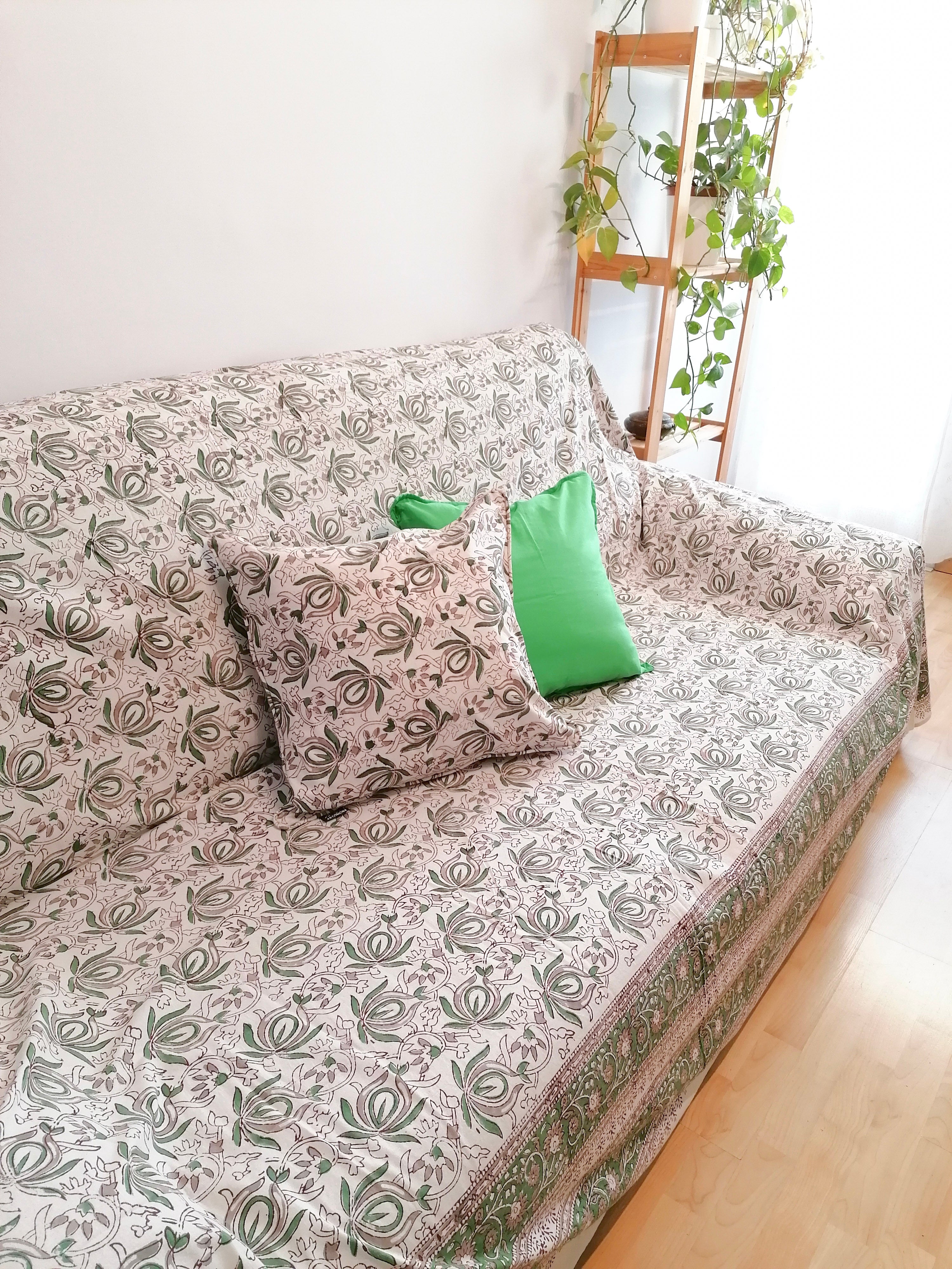 Cubresofá Indira blanco y verde