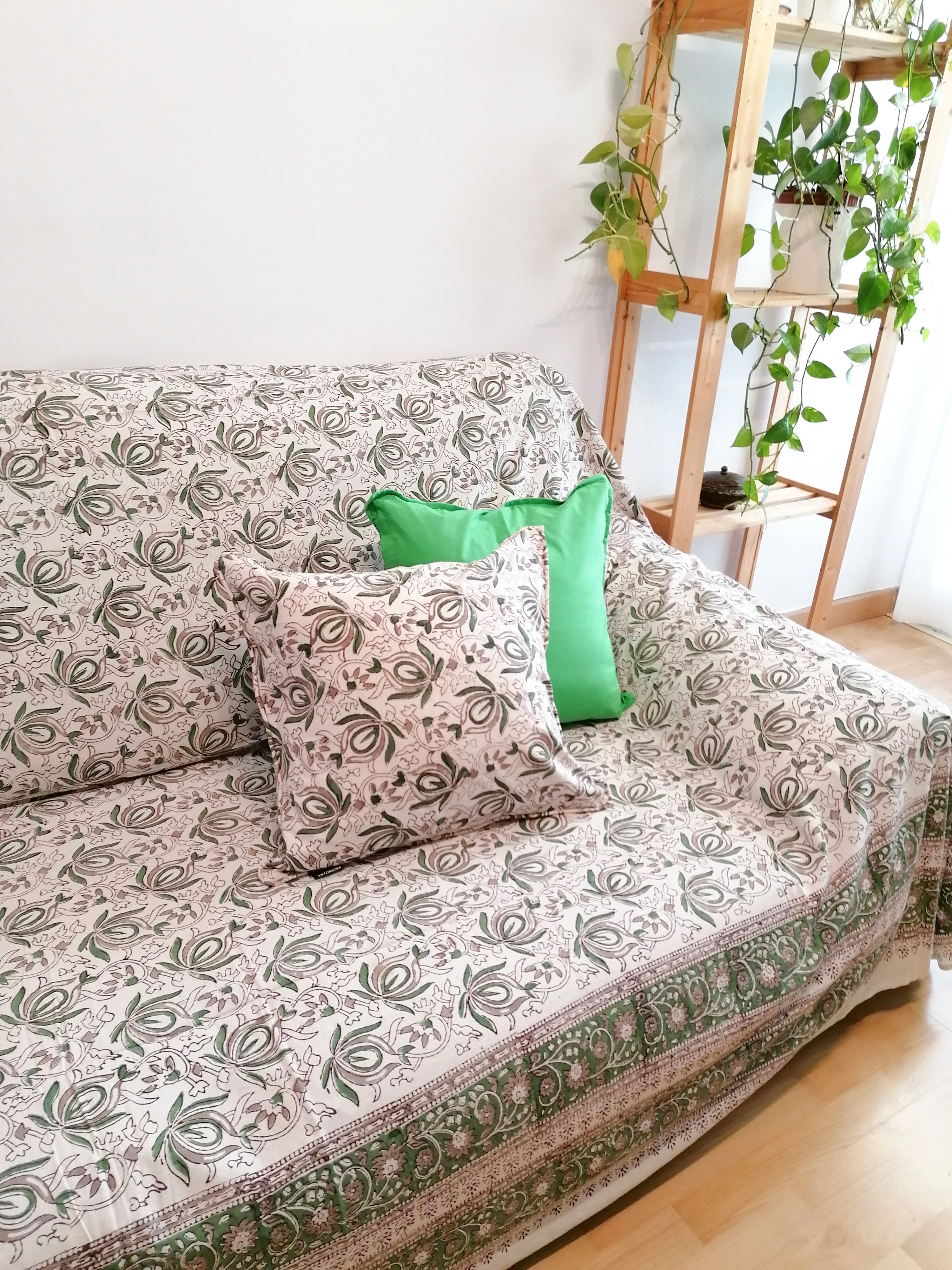 Cubresofá Indira blanco y verde