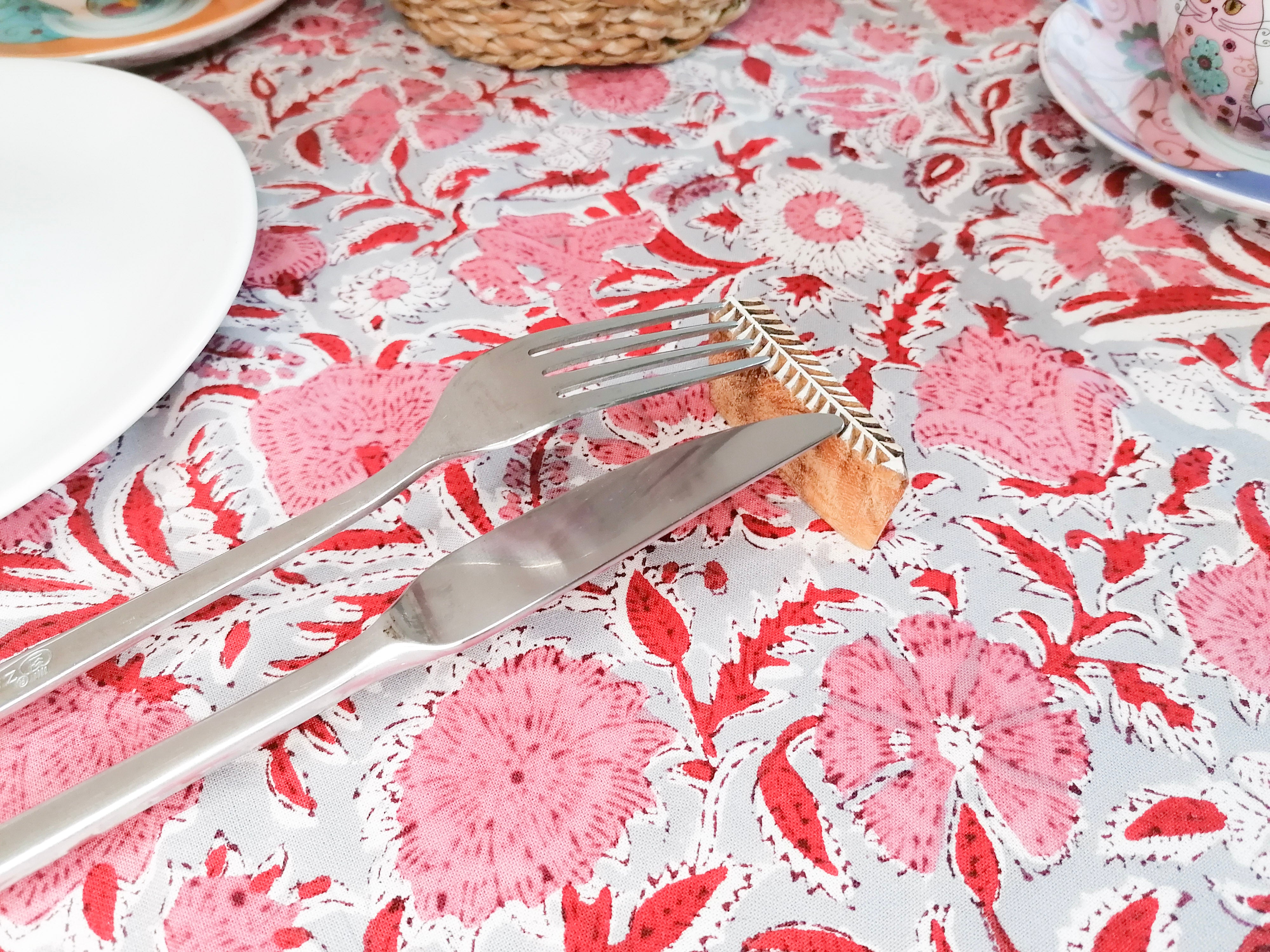 Mantel Marila gris y rosa